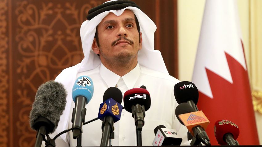 Qatari Foreign Minister Mohammed bin Abdulrahman al-Thani gives a press conference in Doha on May 25, 2017.
Qatar has been targeted by a hostile campaign, particularly in the US media, its foreign minister said, a day after the Gulf state accused hackers of attributing false remarks to the emir on state media. / AFP PHOTO / KARIM JAAFAR        (Photo credit should read KARIM JAAFAR/AFP/Getty Images)