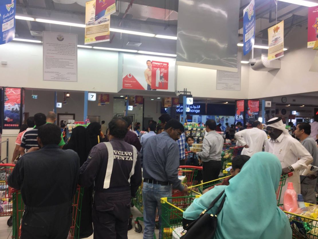 Qatar residents rushed to supermarkets following news the country's only land border was being closed. 