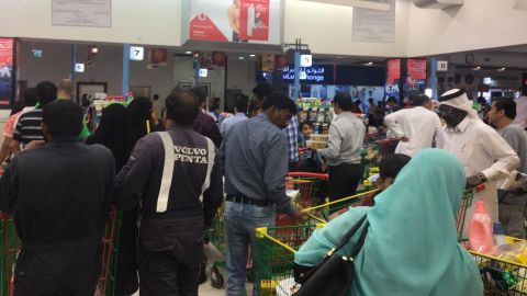 Qatar residents rushed to supermarkets following news the country's only land border was being closed. 