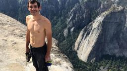 This Saturday, June 3, 2017, photo provided by National Geographic shows Alex Honnold atop El Capitan in Yosemite National Park, Calif., after he became the first person to climb alone to the top of the massive granite wall without ropes or safety gear. National Geographic recorded Honnold's historic ascent, saying the 31-year-old completed the "free solo" climb Saturday in nearly four hours. The event was documented for an upcoming National Geographic feature film and magazine story. (Jimmy Chin/National Geographic via AP)