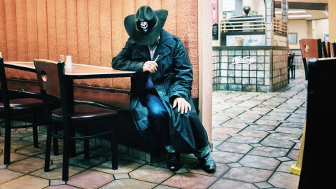 A cowboy in McDonald's in Lebanon, Kentucky.