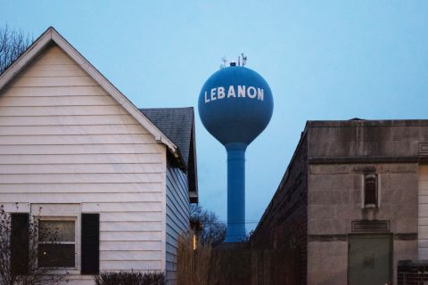 The city water tower in Lebanon, Indiana. Founded in 1832, today the city has a population of 15,792 making it one of the largest Lebanons in America.