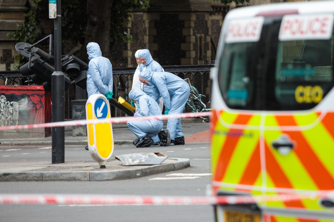 Forensics officers are on duty in the aftermath of the June 3 London attack.