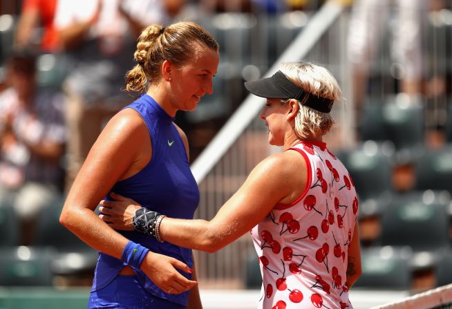 The US player -- ranked doubles world No. 1 -- knocked out the returning Petra Kvitova at this year's French Open wearing a cherry-covered top.