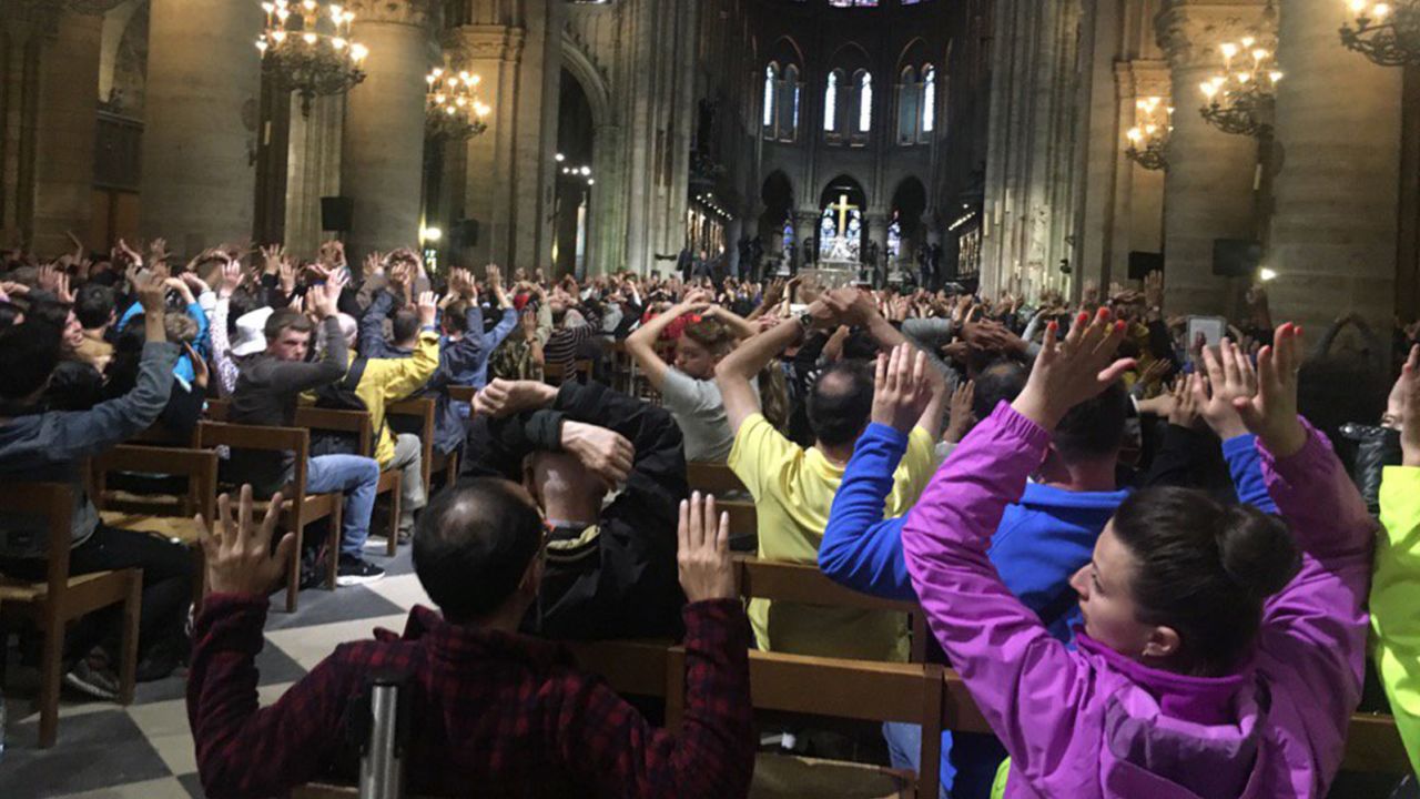 Police asked visitors to put their hands in the air during the June 6 incident at Notre-Dame Cathedral in Paris, social media users said.