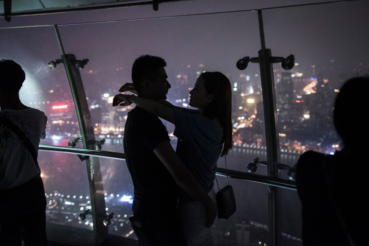 Inside the Oriental Pearl Tower in Shanghai.