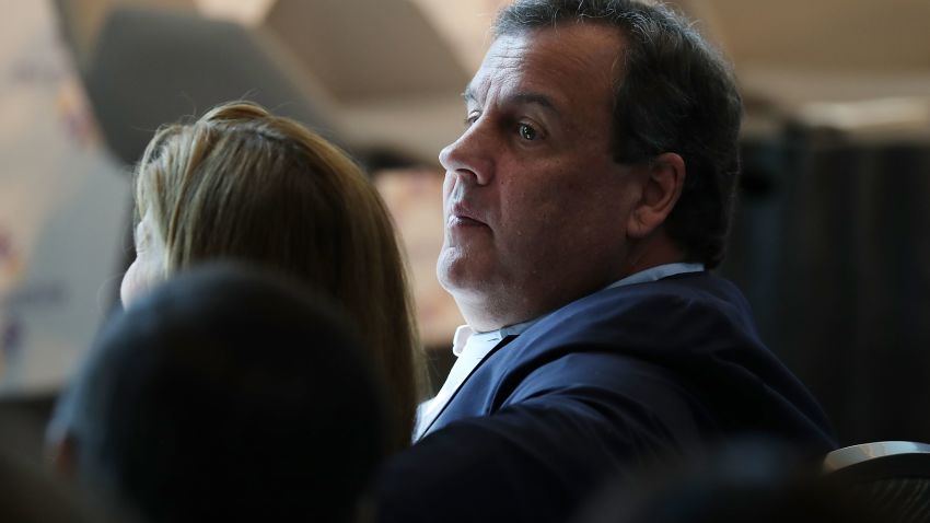 PALM BEACH, FL:  New Jersey Governor Chris Christie waits to be introduced to speak during the "Managing the Disruption" conference held at the Tideline Ocean Resort on April 3, 2017 in Palm Beach, Florida. The conference is put on by the Greene Institute, a nonprofit dedicated to finding, developing, and promoting strategies for increasing upward mobility in America.  (Joe Raedle/Getty Images)