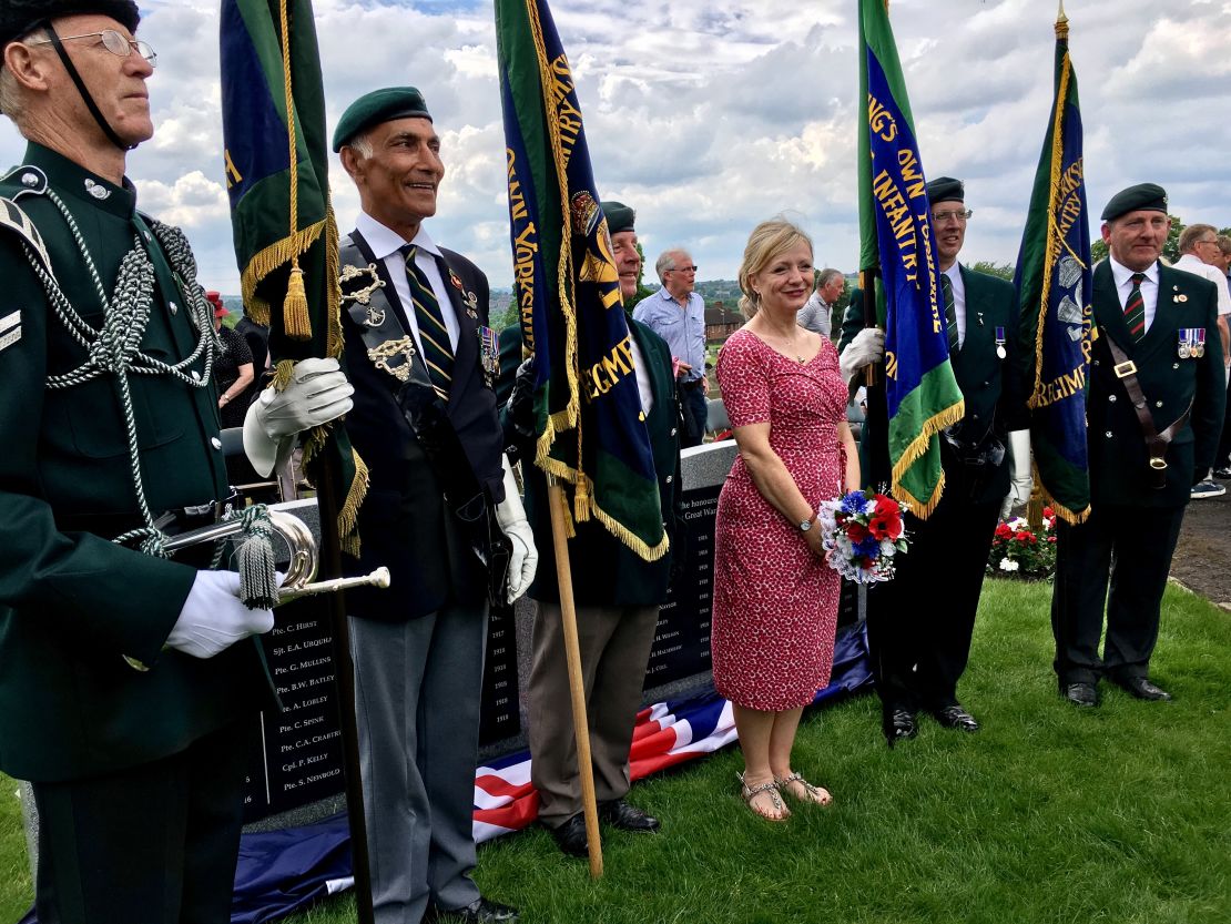 Tracy Brabin at the unveiling of a new war memorial in the neighboring constituency of Dewsbury. "Our community understands what it is to lose someone in the line of duty," she told the crowd.