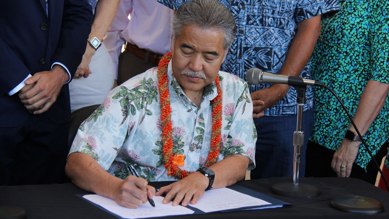 Hawaii Gov. David Ige signs laws aimed at reducing greenhouse gas emissions. 