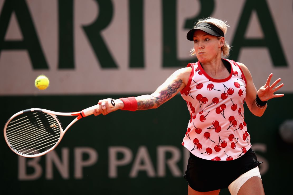 Bethanie Mattek-Sands is pictured playing against Sam Stosur.