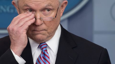 US Attorney General Jeff Sessions speaks during the Daily Briefing at the White House on March 27. (JIM WATSON/AFP/Getty Images)