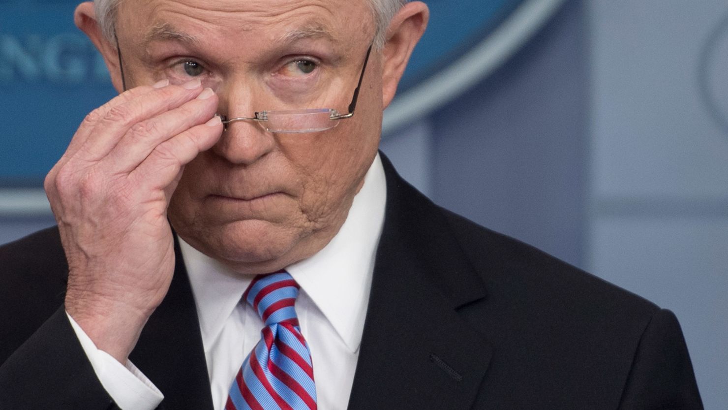 Attorney General Jeff Sessions speaks during a White House daily briefing on March 27, 2017.