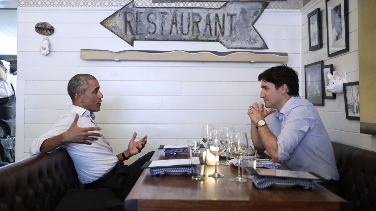 Just another man date Tuesday in Montreal, where Barack Obama and Justin Trudeau shared dinner.