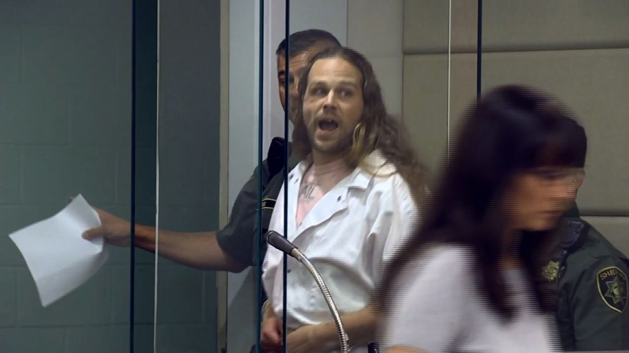 Jeremy Joseph Christian shouts at the end of Wednesday's court appearance.