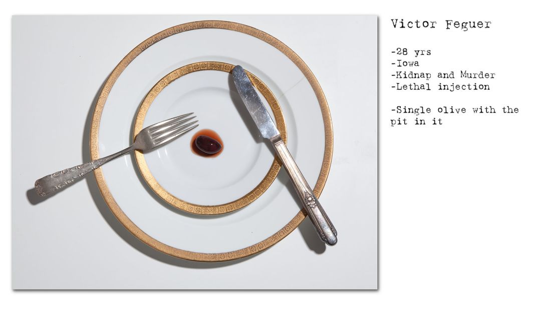Hargreaves' acclaimed "No Seconds" series, recreated the last meals of death row prisoners to chilling effect. 