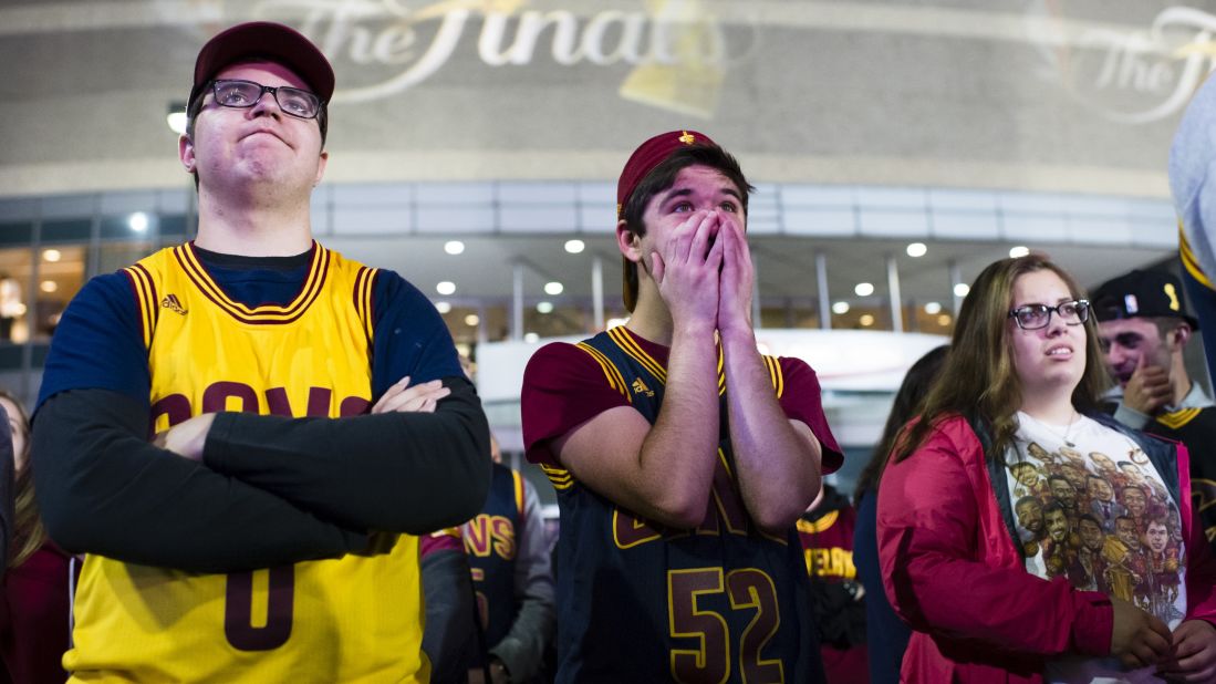 Cleveland fans gather outside Quicken Loans Arena to watch Game 3. The Cavs led by six points with a little more than three minutes left, but the Warriors ended the game on an 11-0 run.