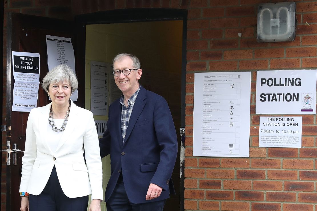 Conservative Party leader Theresa May and husband Philip  voted in Maidenhead, England.