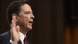 Former FBI Director James Comey takes the oath before he testifies during a US Senate Select Committee on Intelligence hearing on Capitol Hill in Washington, DC, June 8, 2017. / AFP PHOTO / SAUL LOEB   