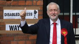 Britain's main opposition Labour Party leader Jeremy Corbyn arrives at a polling station to cast his vote in north London on June 8, 2017, as Britain holds a general election.
As polling stations across Britain open on Thursday, opinion polls show the outcome of the general election could be a lot tighter than had been predicted when Prime Minister Theresa May announced the vote six weeks ago. / AFP PHOTO / Daniel LEAL-OLIVAS        (Photo credit should read DANIEL LEAL-OLIVAS/AFP/Getty Images)