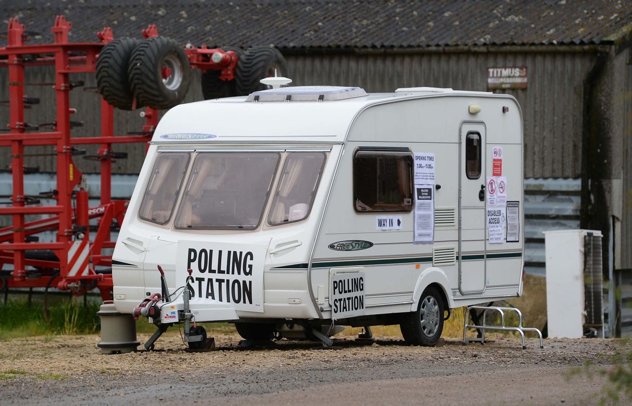 A caravan serves as a polling station in Garthorpe, England.