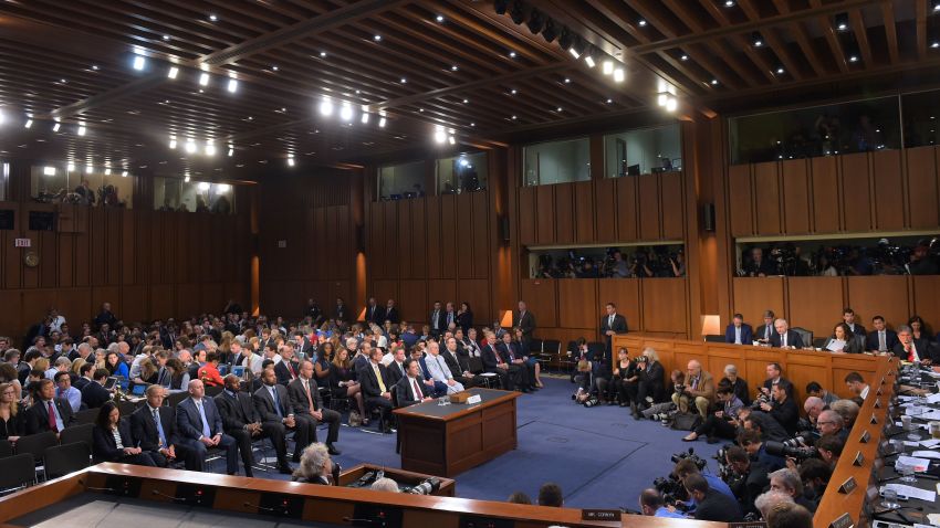 Former FBI Director James Comey testifies during a US Senate Select Committee on Intelligence hearing on Capitol Hill in Washington, DC, June 8, 2017.
Fired FBI director James Comey took the stand Thursday in a crucial Senate hearing, repeating explosive allegations that President Donald Trump badgered him over the highly sensitive investigation Russia's meddling in the 2016 election. / AFP PHOTO / MANDEL NGAN (Photo credit should read MANDEL NGAN/AFP/Getty Images)