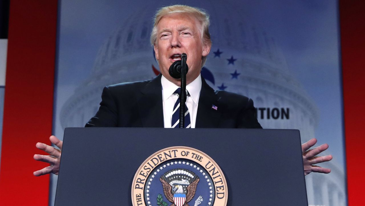 President Donald Trump speaks to a Faith and Freedom conference at the Omni Shoreham Hotel, Thursday, June 8, 2017, in Washington.