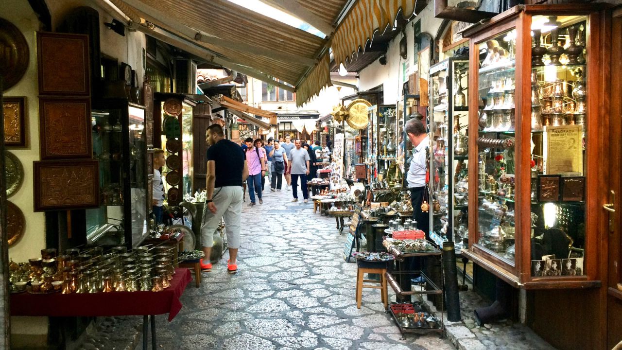 <strong>The Ottoman bazaar: </strong>The heart of Sarajevo still lies in the Baščaršija, a tight quarter of one-story market stalls that date to the city's earliest years in the 15th century.