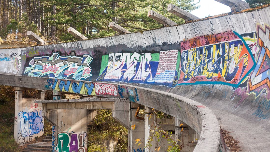 <strong>Hike up to the abandoned Olympic bobsled track: </strong>The bobsled and luge track on Trebevic Mountain south of town is one of the abandoned Olympic venues for the 1984 Winter Olympics. The track has turned into a large graffiti canvas and an alternative attraction.