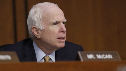 Sen. John McCain, R-Ariz., questions former FBI Director James Comey during a Senate Intelligence Committee hearing on Capitol Hill, Thursday, June 8, 2017, in Washington.