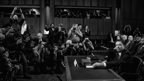 Former FBI director James Comey arrives to testify before the Senate Intelligence Committee in Washington, DC on June 8, 2017.
