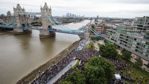 Hundreds gather for a memorial in London's Potters Field Park on Monday, June 5, for <a href="http://www.cnn.com/2017/06/05/europe/london-bridge-attack-victims-wounded/index.html" target="_blank">victims</a> of the city's <a href="http://www.cnn.com/2017/06/04/europe/london-how-the-attack-unfolded/index.html" target="_blank">June 3 terror attacks</a>. 