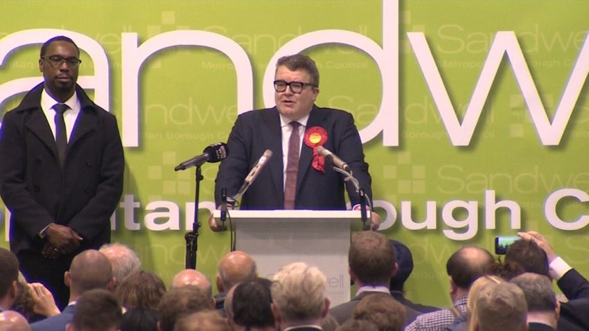 Labour Party Deputy Leader Tom Watson delivers a victory speech praising his party's message.