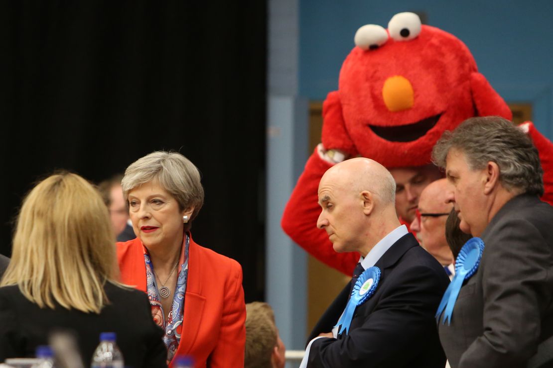 May stands alongside the Give Me Back Elmo candidate in Maidenhead.