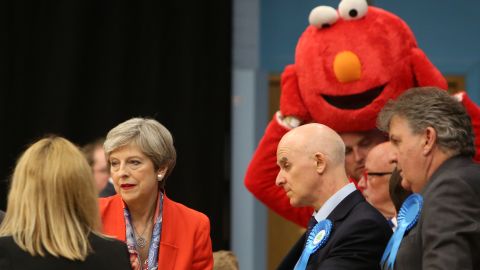 May stands alongside the Give Me Back Elmo candidate in Maidenhead.
