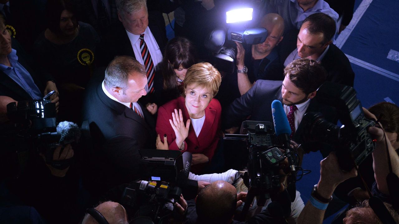 First Minister and SNP Leader Nicola Sturgeon arrives at the counting hall during the UK Parliamentary Elections at the Emirates Arena on June 9, 2017 in Glasgow, Scotland.