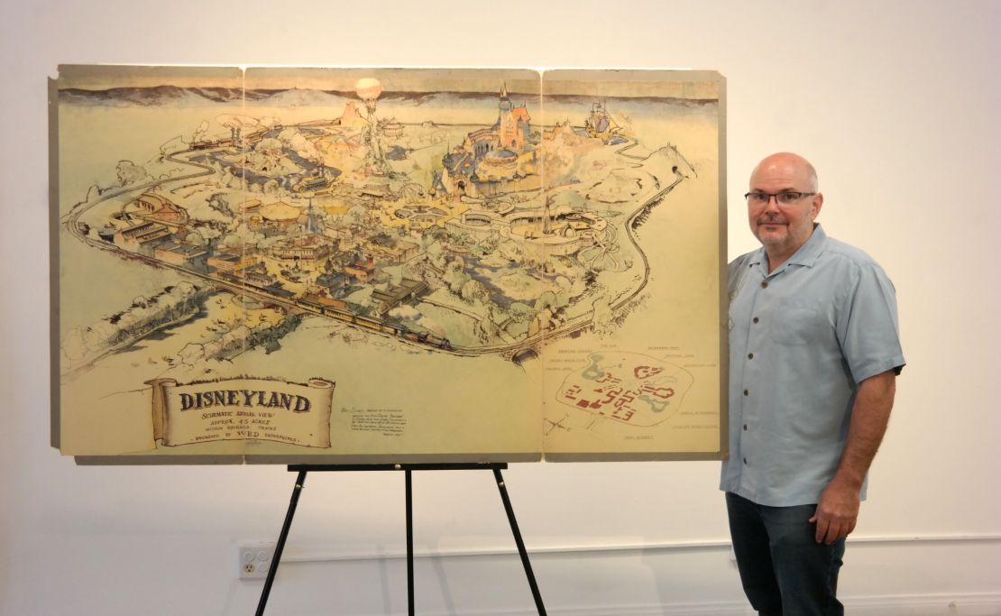 Photo of the original map of Disneyland commissioned by Walt Disney in 1953.