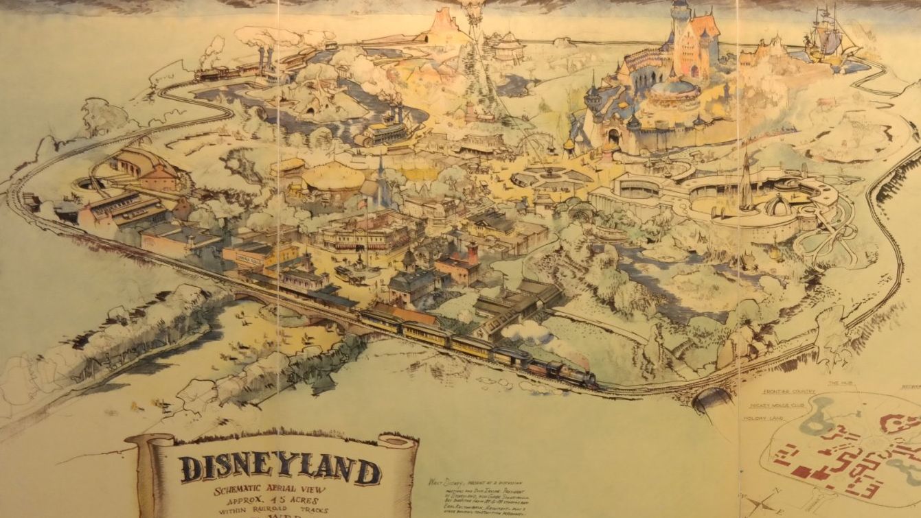 Photo of the original map of Disneyland commissioned by Walt Disney in 1953.