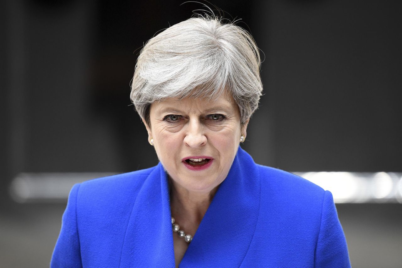 British Prime Minister Theresa May speaks outside 10 Downing Street after meeting with Queen Elizabeth II at Buckingham Palace on Friday, June 9. May is seeking the Queen's permission to form a new government after her Conservative Party lost seats in Parliament and <a href="http://www.cnn.com/2017/06/08/europe/uk-election-2017-results-theresa-may/" target="_blank">failed to secure a working majority</a> in a snap general election.