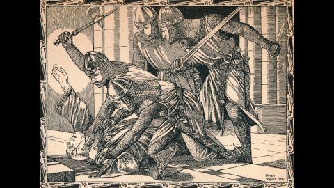 The Murder of Thomas A Becket, 1902. Archbishop of Canterbury from 1162, Becket clashed almost incessantly with King Henry II over the question of the independence of the Church from the authority of the state. He was murdered by four knights in Canterbury Cathedral on 29 December 1170. After a work by Patten Wilson (1869-1934). From A Child's History of England by Charles Dickens [J. M. Dent & Co., New York, 1902]  (Photo by Print Collector/Getty Images)