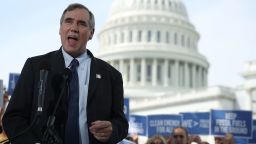 WASHINGTON, DC - APRIL 27:  Sen Jeff Merkley (D-OR) speaks during a news conference on climate change, on Capitol Hill April 27, 2017 in Washington, DC. Senators introduced "The 100 by '50 Act" climate legislation that would completely phase out the use of fossil fuels in the United States by 2050.  (Photo by Mark Wilson/Getty Images)