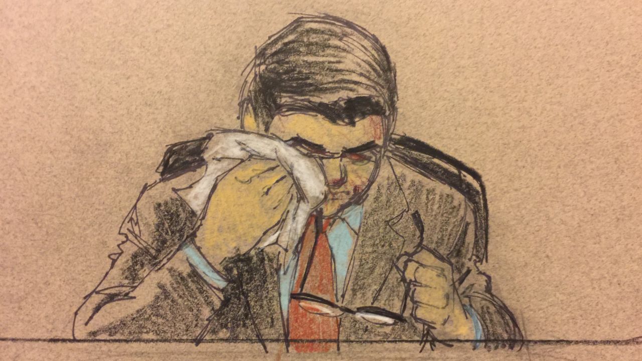 Jeronimo Yanez wiped his eyes while testifying. 