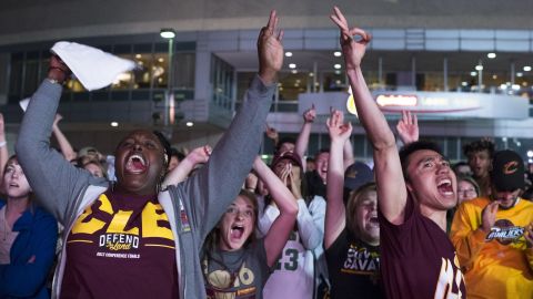 Cavaliers fans watch Game 4 outside Quicken Loans Arena in Cleveland.