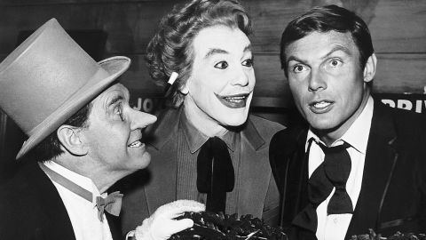 Burgess Meredith, from left, as the Penguin, Cesar Romero as the Joker and Adam West on "Batman."