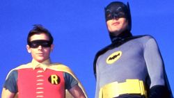 American actors Adam West as Bruce Wayne/Batman and Burt Ward as Dick Grayson/Robin in the TV series 'Batman', circa 1966.