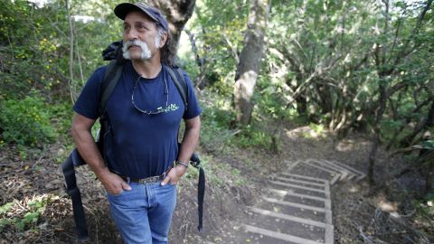Mark Siino prepares to head north on the Pfeiffer Canyon trail that opened after a bridge failure.