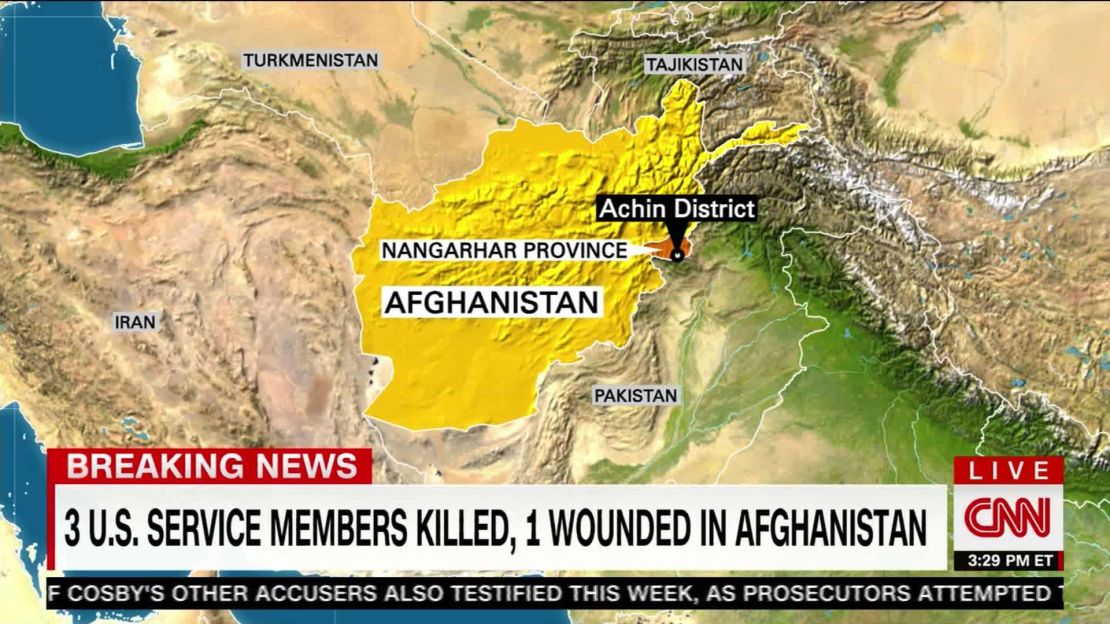 Three US troops were killed Saturday in Achin District.