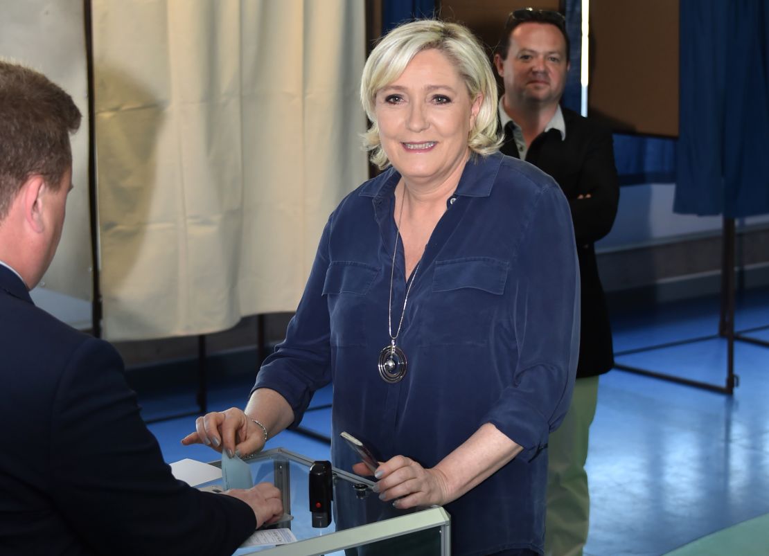 France's far-right candidate Marine Le Pen cast her ballot in Henin-Beaumont in nothern France. 