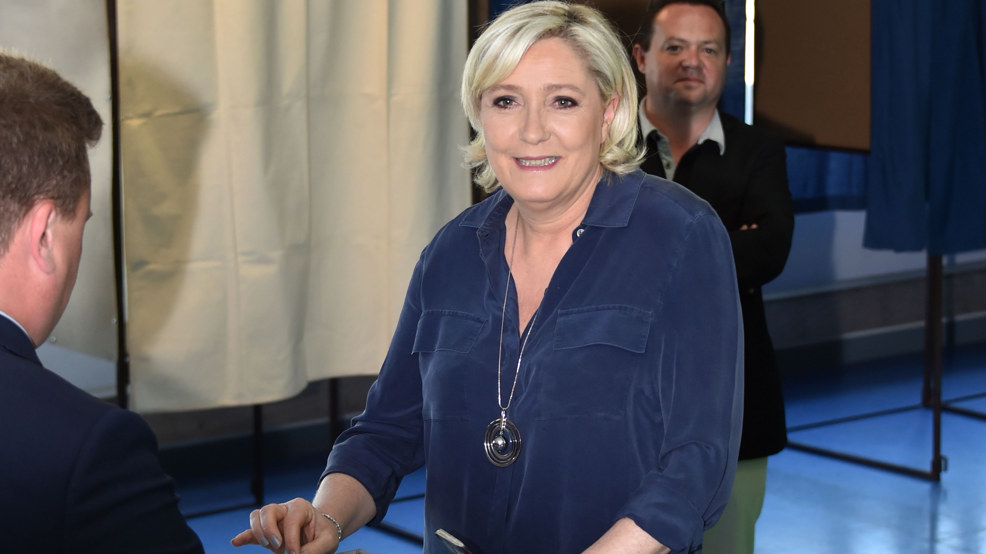 France's far-right candidate Marine Le Pen cast her ballot in Henin-Beaumont in nothern France. 