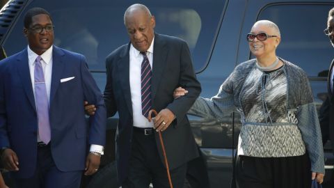 Bill Cosby arrives for his assault trial with his wife Camille Cosby and publicist Andrew Wyatt.