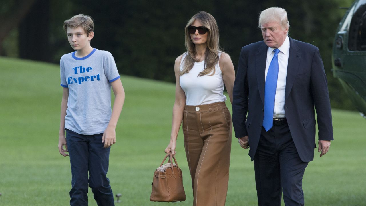 President Donald Trump, first lady Melania Trump and their son Barron Trump arrive at the White House on Sunday, June 11, 2017 in Washington, D.C.